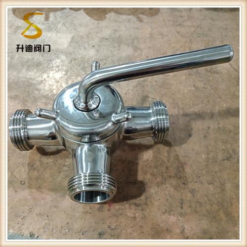 升迪手动三通卫生级旋塞阀 sms圆螺纹不锈钢旋塞阀